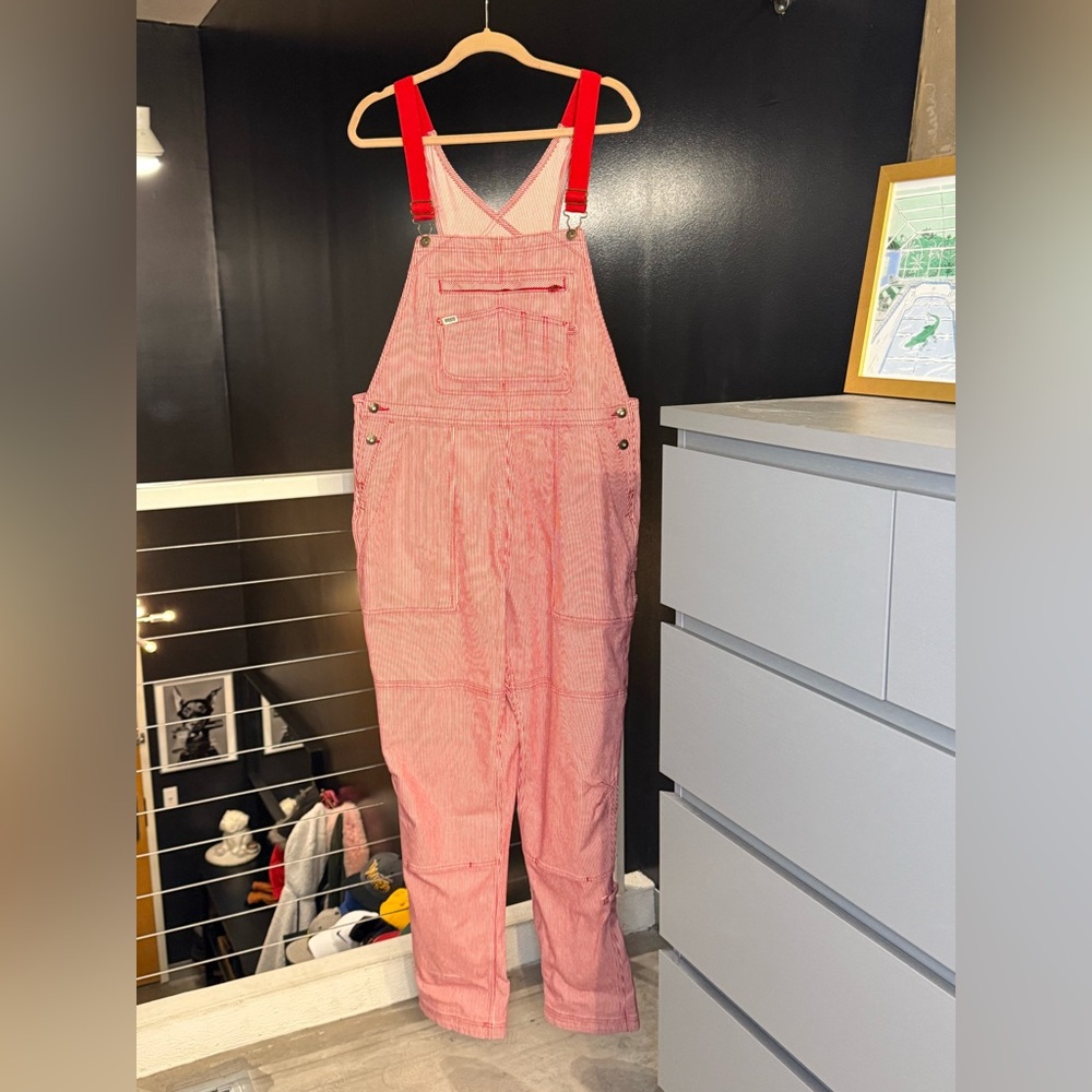Duluth Trading Red Striped Denim Overalls